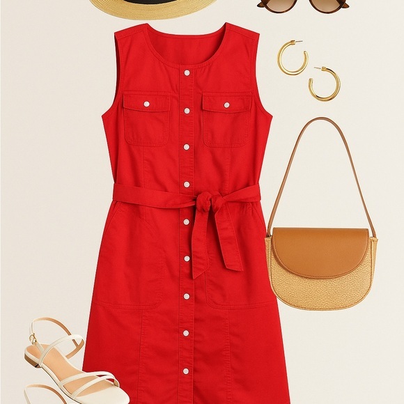 Calvin Klein Red Sleeveless Midi Sundress - Picture 1 of 8